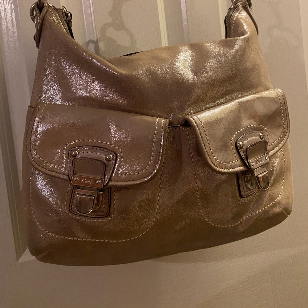 RARE Coach Poppy Metallic/Glittery Silver Shoulder Bag With Crossbody Strap